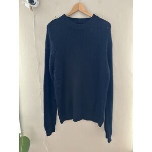 Line of Trade Mens Norfolk Waffle Knit Sweater Size XL Blue Fisherman Jumper
